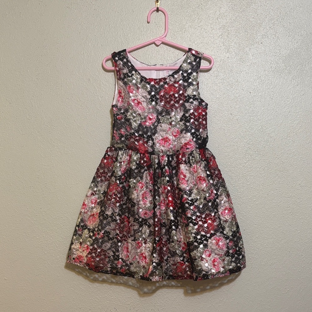 Place Black and Pink Floral Lace Dress
